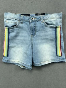 Lucky Brand Riley Denim Shorts Girls 12 Blue Jean Rainbow Side Adjustable Youth - Picture 1 of 10