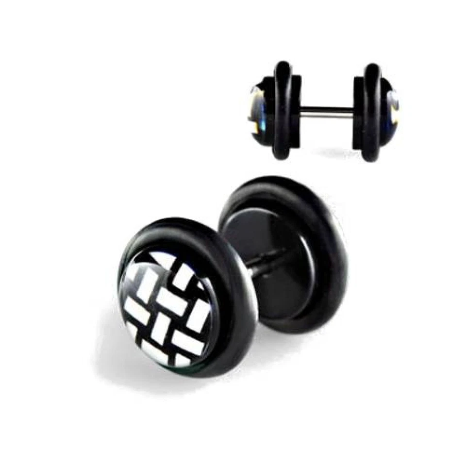 2 Stück Fake Plug Ohrstecker Acryl Netz Dick Ohrring Tunnel Schwarz Ø 10mm - Bild 1 von 1