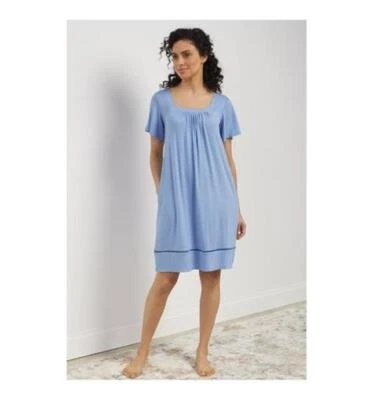 New Soft Surroundings L Blissful Bamboo Silky Knit Night Gown Blue #93131 - Image 1 of 2