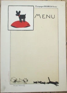 Speisekarte 1930 Frankreich Champagne Delbeck Werbung André Hellé Künstler signiert Katze Hund - Bild 1 von 1