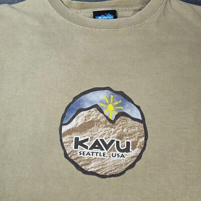 Rare Vtg Kavu Center Logo T Shirt Long Sleeve Beige 2XL USA  - Image 1 of 4