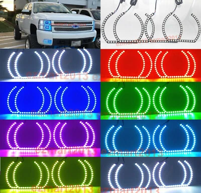 RGB halo ring for Chevrolet Silverado 07-14 LED angel eye Flash DRL lamp U style - Image 1 of 4