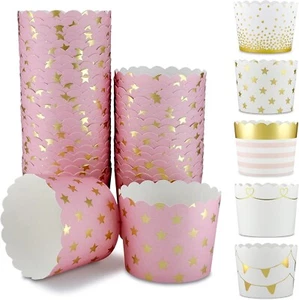 25 Muffinförmchen Papier Sterne Durchmesser 6,1 cm - 52 - Rosa - Gold - Metallic - Bild 1 von 5