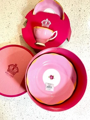 Royal Albert,  Sweet Stripe Candy Collection, 3P Set Saucers Pink Stripes  - image 1 of 4