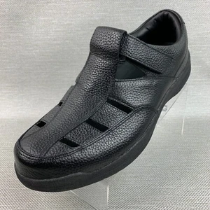 Propet Bayport Fisherman Sandals Black Leather Round Toe Hook Loop Strap Sz 11M - Picture 1 of 12