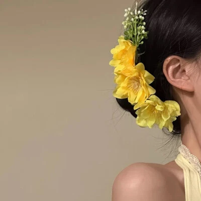 Hair Accessories Yellow Three Flowers Hair Clip Chinese Style Side Bun Hairpin↔ - Image 1 of 4