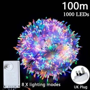 String Fairy Lights 100m 1000 LED RGB Mains Plug For Christmas Tree Xmas Outside - Picture 1 of 11
