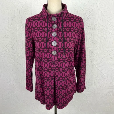 Lulu B Top Shirt Size S Button Purple/Black Geo Print Cotton Blend Knit - Image 1 of 4