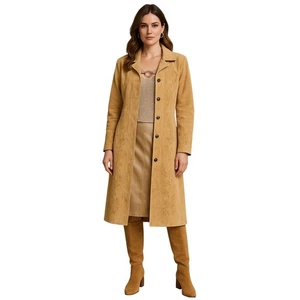 VTG Margaret Godfrey Suede Leather Embroidered Longline Trench Coat Western, 12 - Picture 1 of 20