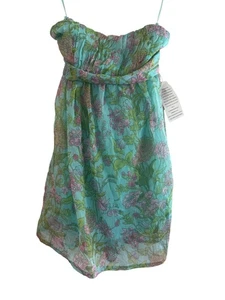 Y2K Vintage Vagabundo Solero Mujer S Poliéster Azul Verde Floral Túnica Sin Tirantes - Imagen 1 de 14