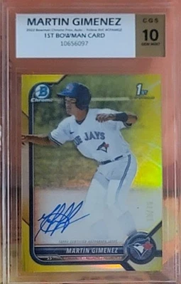 2022 Bowman Chrome ProspectAuto Yellow Refractor #CPAMGZ Martin Gimenez/CGS-10 - Image 1 of 2