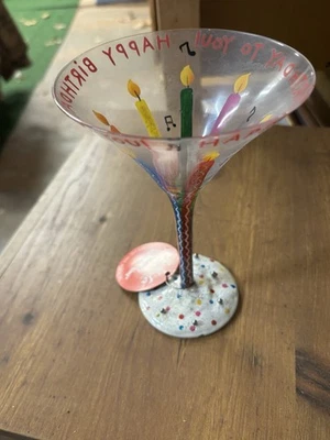 Lolita "Feliz Cumpleaños-Tini" Receta Pintada a Mano En Parte Inferior Martini Vaso Sin Caja Foto 1 de 4