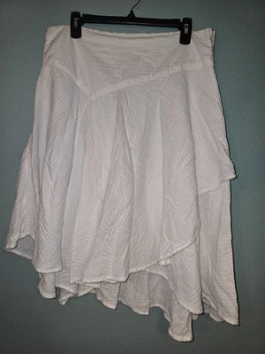 Falda Midi Soft Surroundings Boho Algodón Gasa Dobladillo Asimétrico Blanca Talla PL Foto 1 de 4