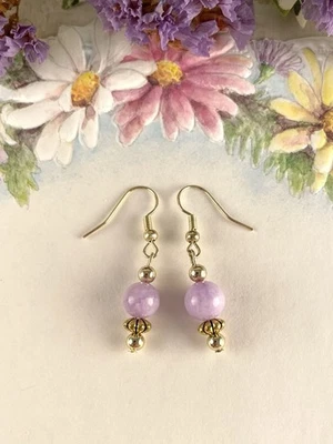 Pendientes colgantes dorados púrpura para mujer hechos a mano artesanales joyería de moda Foto 1 de 4