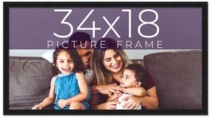 34x18 Frame Black Real Wood Picture Frame Width 0.75 inches | Interior Frame Dep - Picture 1 of 10