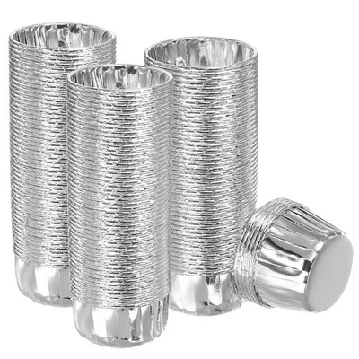 Argento Tono Cupcake Coppette,150pz Alluminio Lamina Standard Cupcake Fodere - Immagine 1 di 4