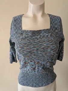 Vintage Y2K Knit Crop Sweater Small Silk Blend Office Core Heathered Blue Top - Picture 1 of 14