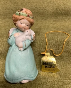 Merri Bells Bisque Porcelain Figurine Bell Jasco 1978 Angel Shepherd Girl Lamb - Picture 1 of 12