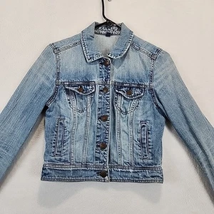 American Eagle Distressed Denim Jean Jacket Women S Flap Pocket Light Wash Retro - Picture 1 of 17