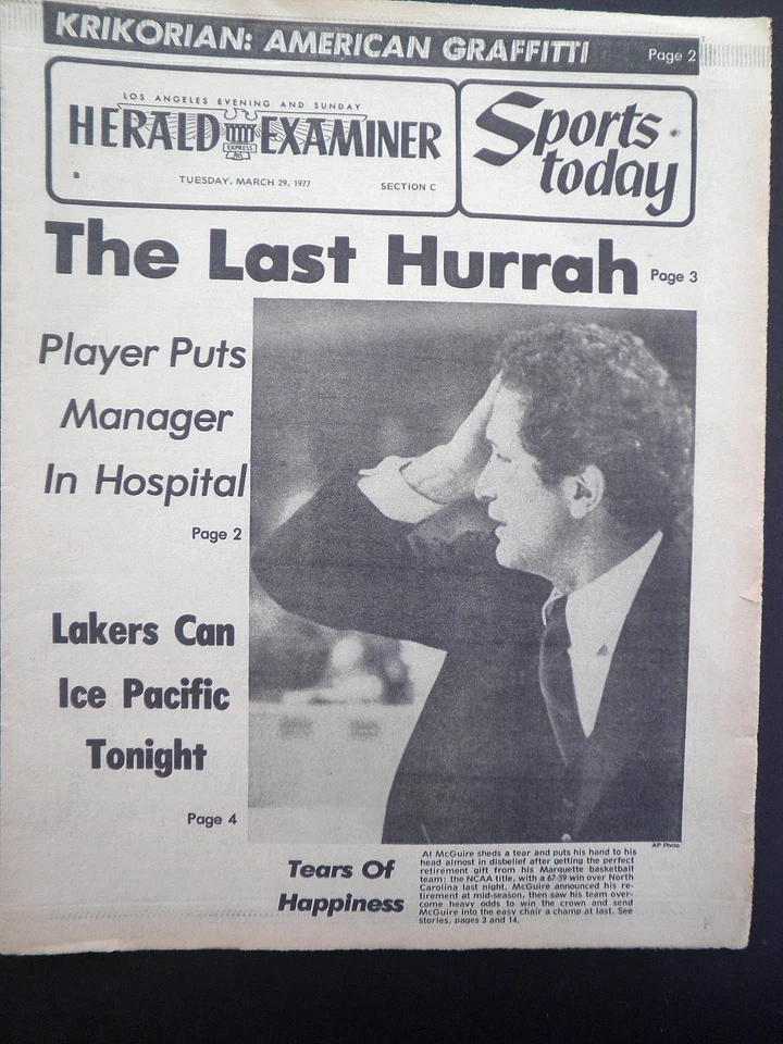 RARO MARQUETTE MCGUIRE GANA 1977 TÍTULO DE BALONCESTO DE LA NCAA PERIÓDICO DEPORTIVO DE COLECCIÓN Foto 1 de 1