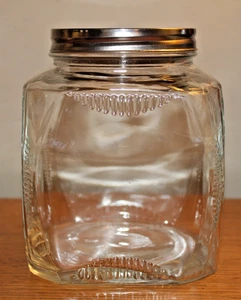 Antique Kitchen Hoosier Cabinet/Refrigerator Jar Art Deco Ribbed Glass w/Lid - Picture 1 of 6