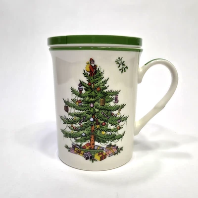 Spode Christmas Tree Mug W. Lid/Coaster/Tea Bag Rest, Coffee Tea Hot Chocolate - Image 1 of 4