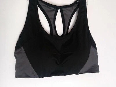 REEBOK BRA 大号浅垫黑色灰色无线运动拉盖二手洗涤 — 第 1/4 张图片