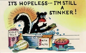 It's Hopeless I'm Still A Stinker novedad postal mofeta en baño EX - Imagen 1 de 2