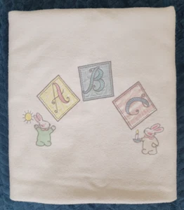 Mothercare 90s Vintage Cot Blanket ABC 2 Bedtime Bunny motif 88x150cm satin trim - Picture 1 of 4