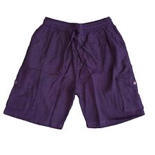Mens Purple Cargo Shorts Cotton Hippie Summer Bohemian Comfy Boho Casual Elastic
