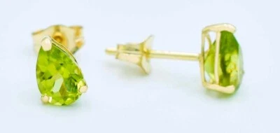 GENUINE  1.24 Cts PERIDOT STUD EARRINGS 14K YELLOW GOLD - Free Appraisal Service - Image 1 of 4