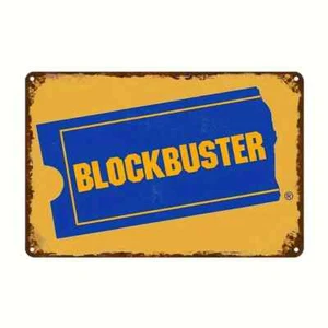BLOCKBUSTER VIDEO STORE LOGO SIGN 8"X12" RETRO LOOK - DISTRESSED MOVIE ROOM ART - Picture 1 of 1