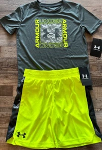 NWT Under Armour Little Boys 5 Neon Yellow/Gray/Light Gray Shorts Set - Picture 1 of 3
