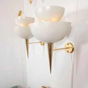 Pair Of Metal Cup a Sconces Italian Stilnovo Style Mid Century Wall Lights Lamps - Picture 1 of 6