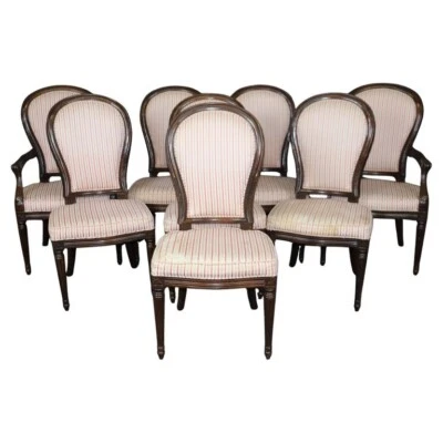 Juego 8 sillas de comedor estilo Luis XVI francés caoba oscura respaldos de globo Foto 1 de 4