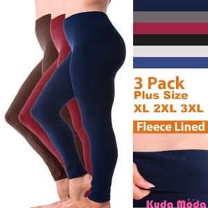 3 Pack Kuda Women Fleece Lined Warm Full Length Legging Pants Plus Size 1X 2X 3X - Picture 1 of 14