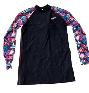 SPEEDO Womens Swimming Long Sleeve T-Shirt Black Rash Guard Round Neck UK 12 A - Picture 1 of 2