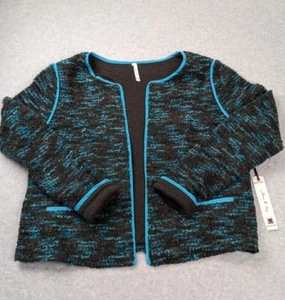 Willow & Clay Women's Blazer MED Black Turquoise Black Boucle Open Front Sweater - Picture 1 of 12