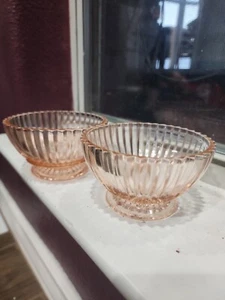Queen Mary Pink Depression Ribbed Footed Custard Bowls - Picture 1 of 3