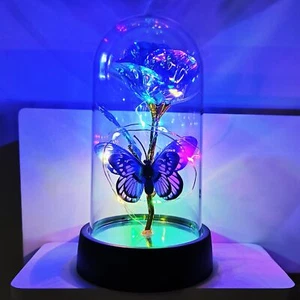 Eternal Forever Romantic Rose Flower In Glass Dome LED Light Mother`s Day Gift - Picture 1 of 7