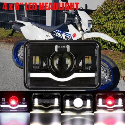 Para Motocicleta Rectangular 4x6 Pulgadas Faros LED Luz Alta Baja DRL Lámpara Foto 1 de 4