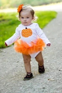 Pumpkin Tutu Halloween Costume Girls Fall Birthday dress 12 months - Picture 1 of 4