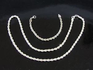 STERLING SILVER TWISTED ROPE CHAIN NECKLACE & BRACELET - 60.6 grams - Picture 1 of 4