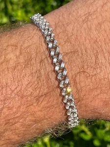 Real 925 Sterling Silver 6mm Iced Miami Cuban Bracelet Hip Hop Baguette CZ - Picture 1 of 14