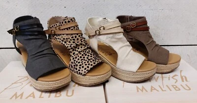 Ladies Blowfish Malibu Lacey-C-Rope Vegan Silhouette Zip & Buckle Wedge Sandals