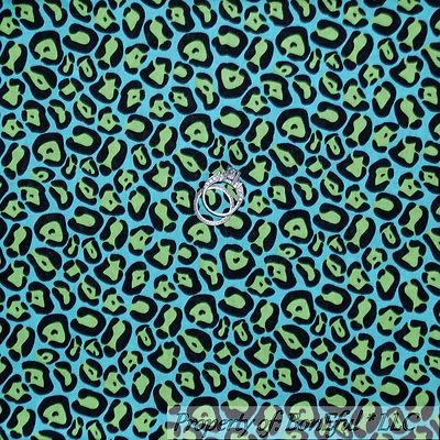 Edredón de algodón BonEful tela FQ azul aguamarina verde negro piel de leopardo guepardo niño EE. UU. Foto 1 de 4