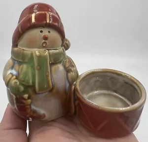 Pupazzo di neve in ceramica portacandele tealight decorazione natalizia - Foto 1 di 5