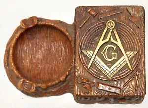 Vintage Syroco Wood Freemason Ashtray & Cigarette Case - Picture 1 of 9