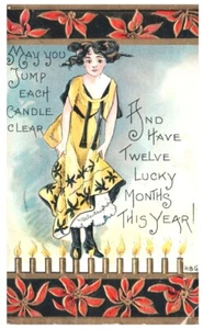 MAY YOU JUMP EACH CANDLE CLEAR & HAVE 12 LUCKY MONTHS THIS YEAR. EMBOSSED PC*C8 - Picture 1 of 2