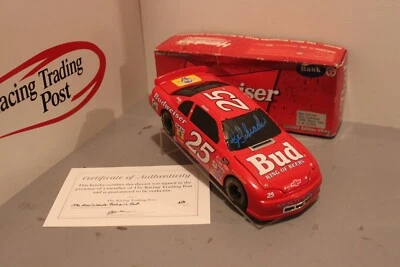 1996 Ken Schrader Bud 1/24 Action Black Window Bank NASCAR Diecast Autographed - Image 1 of 2
